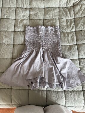 Smocked High-Waist Flared Mini Skirt in Light Lavender